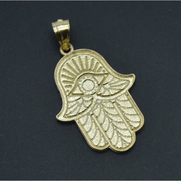 Real 10K Solid Yellow Gold Shiny Hamsa Hand Lucky Jewish Filigree Pendant 2.1gr - Picture 4 of 7